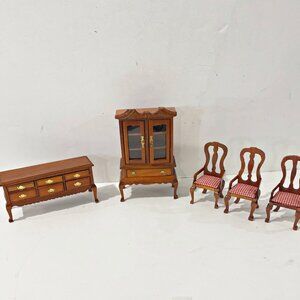 Dollhouse Furniture Three Hands Corp 5 Pc China Cabinet Buffet 3 Chair+ 2  Free